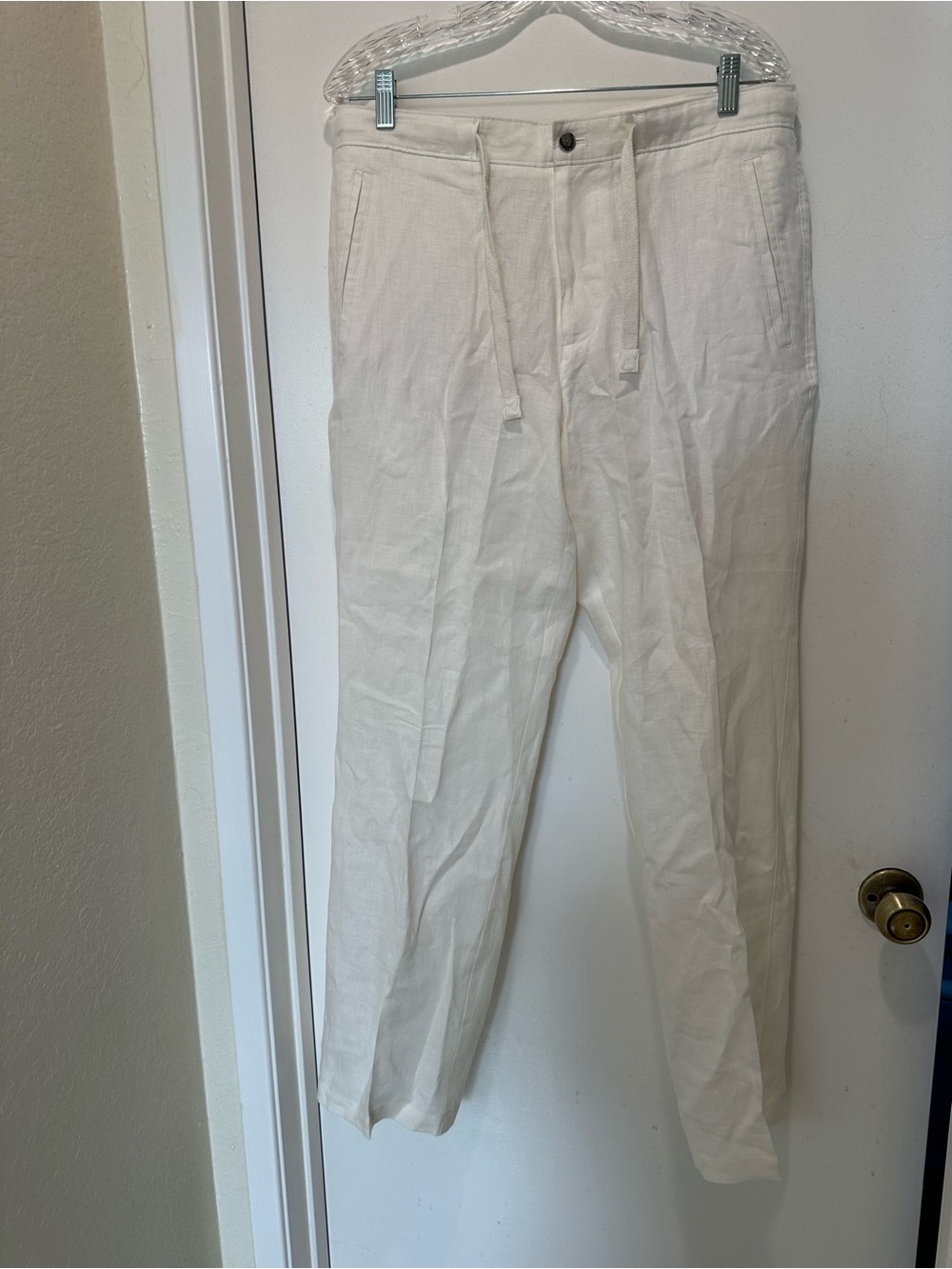 Tasso Elba Men's White 100% Linen Drawstring Chinos Size 32x32